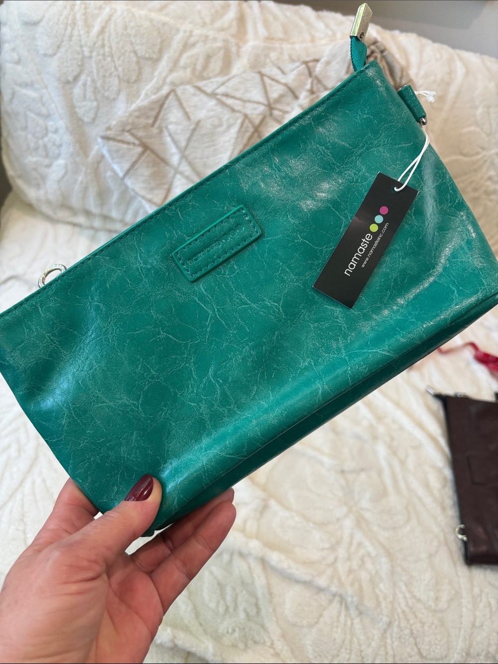 NWT Namaste Clutch 11x6 Teal w Callout